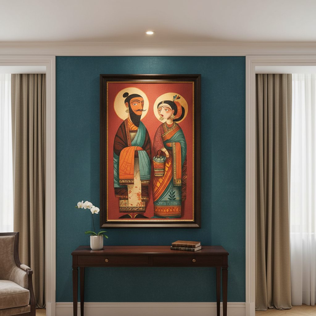 Indian Ethnic: Bengali Couple Kalighat Wall Art for Home & Office Decor | Art No. 954 - Image 3
