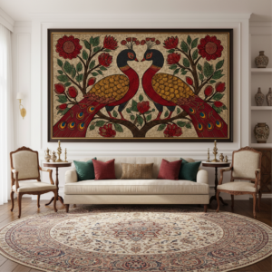 Floral Peacock Pair Madhubani Wall Art for Home Decor | Art No. 981