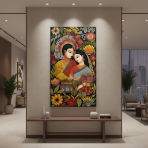 Indian Ethnic: Bengali Couple Kalighat Wall Art for Home & Office Decor | Art No. 956