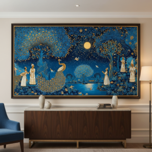 Peacock in Moonlight Pichwai Wall Art for Home Decor | Art No. 987