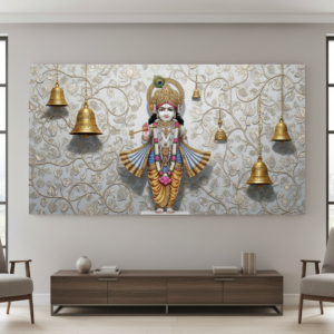 Lord Krishna Ji With Flute Pichwai Wall Art for Home Decor | Art No. 995