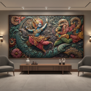 Krishna Dancing on Kaliya Serpent Ethnic Wall Art for Home Decor | Art No. 970