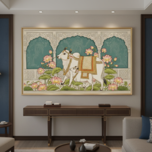 White Cows with Lotus Pichwai Wall Art for Home & Office Decor | Art No. 1002