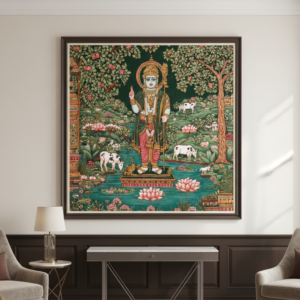 Shrinath Ji in Lotus Pond Pichwai Wall Art for Home Decor | Art No. 989