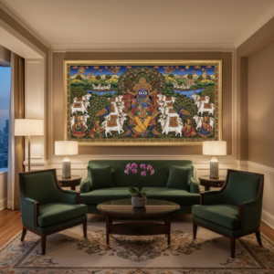 Lord Shrinath Ji with Cows Pichwai Wall Art for Home Decor | Art No. 996