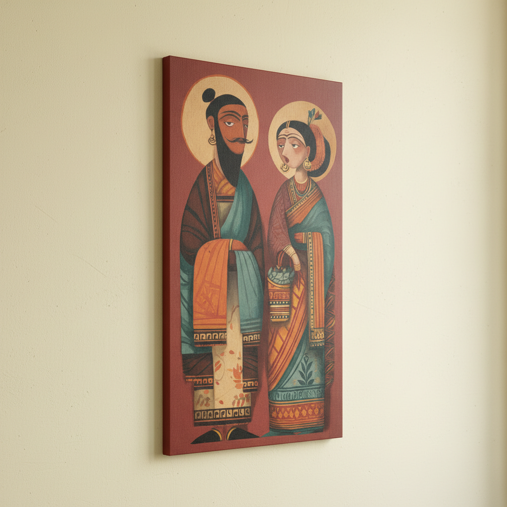 Indian Ethnic: Bengali Couple Kalighat Wall Art for Home & Office Decor | Art No. 954 - Image 5