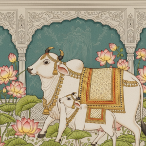 White Cows with Lotus Pichwai Wall Art for Home & Office Decor | Art No. 1002