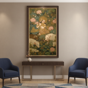 Lord Krishna Ji with Flute Pichwai Wall Art for Home Decor | Art No. 1005