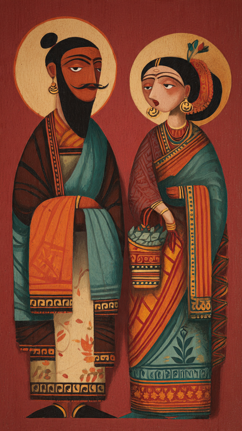 Indian Ethnic: Bengali Couple Kalighat Wall Art for Home & Office Decor | Art No. 954 - Image 2