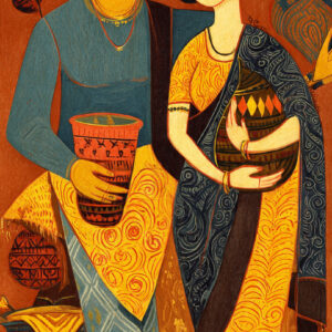 Indian Ethnic: Bengali Couple Kalighat Wall Art for Home & Office Decor | Art No. 964