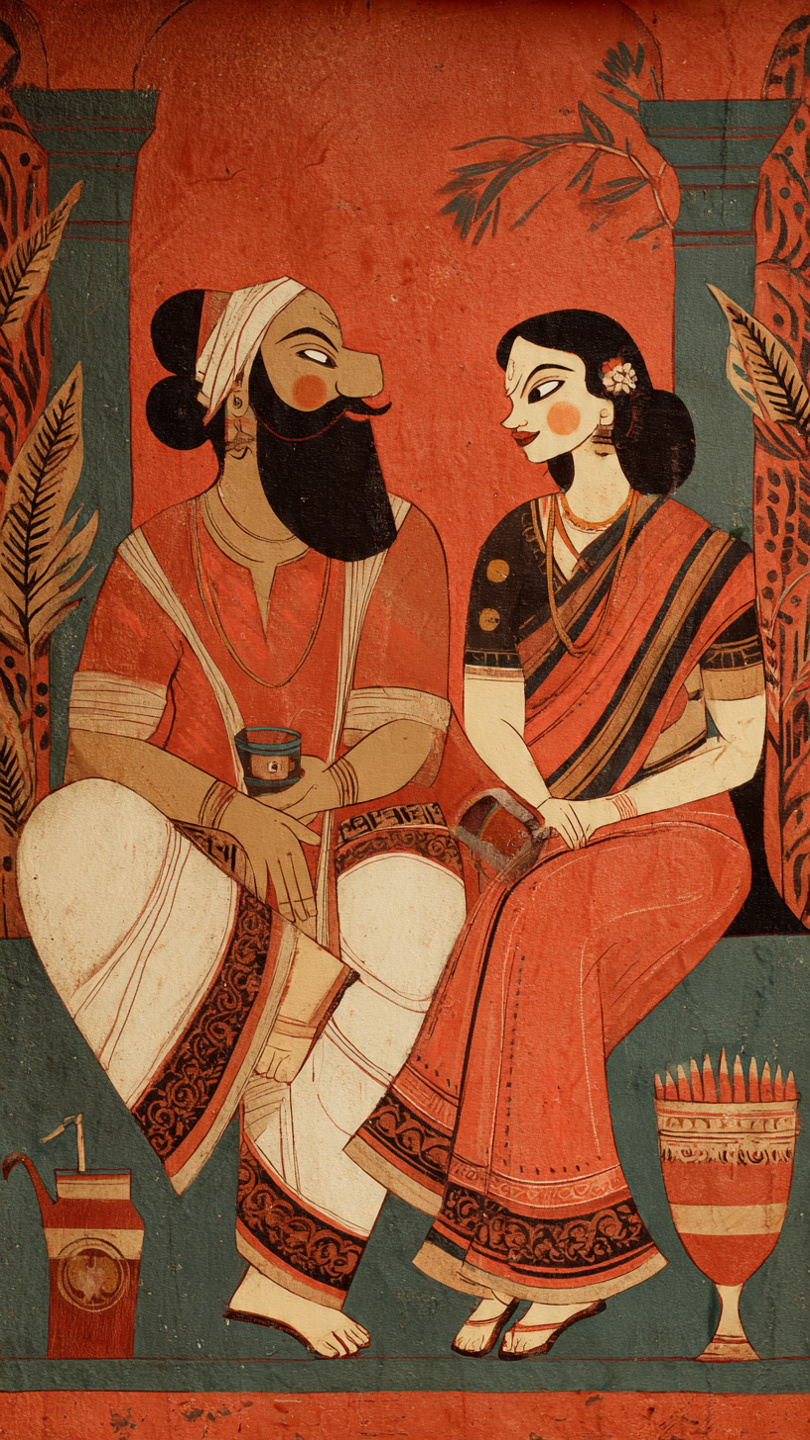 Indian Ethnic: Bengali Couple Kalighat Wall Art for Home & Office Decor | Art No. 955 - Image 2