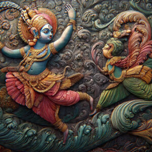 Krishna Dancing on Kaliya Serpent Ethnic Wall Art for Home Decor | Art No. 970