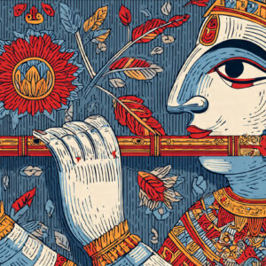 Lord Krishna with Flute Madhubani Wall Art for Home Decor | Art No. 977