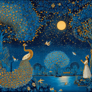 Peacock in Moonlight Pichwai Wall Art for Home Decor | Art No. 987