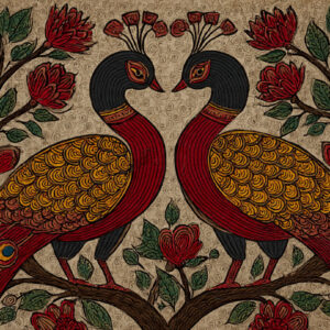 Floral Peacock Pair Madhubani Wall Art for Home Decor | Art No. 981