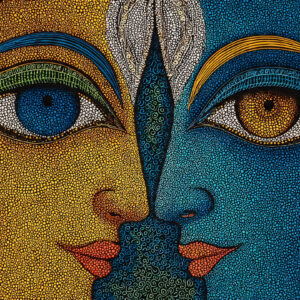 Radha Krishna Face Madhubani Wall Art for Home Decor | Art No. 984